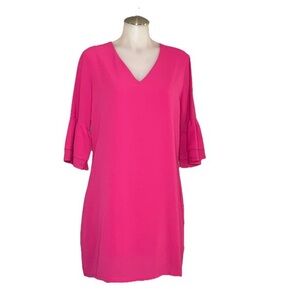 Belongsci Vibrant Pink Ruffle Sleeve midi Dress